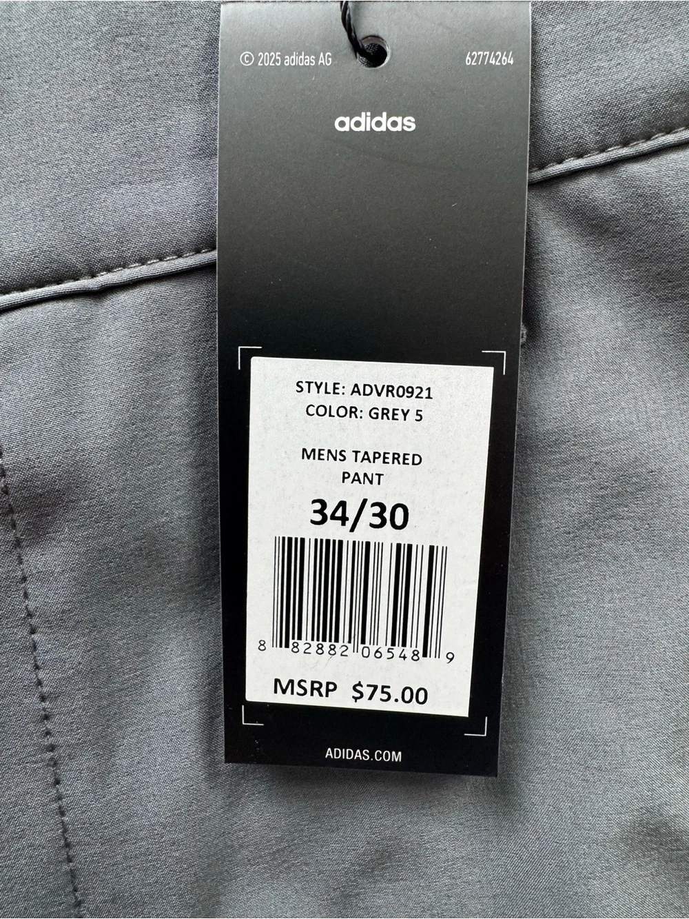 Adidas Men’s 34/30 Gray Tapered Pants. ADVR0921. NWT
